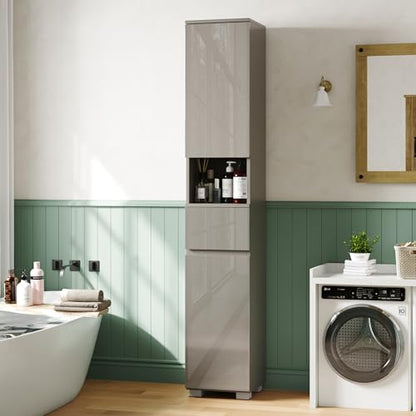 MHOM High Glossy Slim Bathroom Cabinet. 66.9" Tall Storage Cabinet with Drawer and Adjustable Shelves, Narrow Linen Cabinet for Bathroom, Laundry, and Living Room, Grey - color: Grey