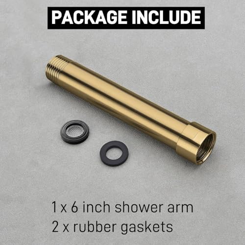 Shower Arm Extender 6 Inch Straight Extension Pipe Arm for Rainfall and Handheld Shower Head, Female to Male NPT 1/2 Inch, Brushed Gold - color: Brushed Gold, style: 6-Inch