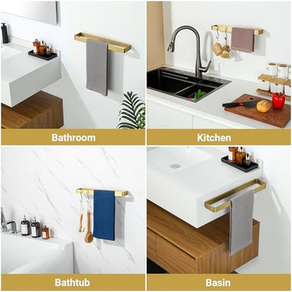 SAYAYO Brushed Gold Hand Towel Holder for Bathroom Wall, 16 Inch Self Adhesive Towel Bar Hand Towel Rack Square Heavy Duty - color: Gold, size: 16 Inch