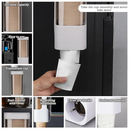 Cup Holders, Cup Dispenser Sealed Pull Type Water Cooler Cup Holder Dustproof Wall Mount Bathroom Cup Dispenser with Lid Double Paper Cup Holder for Home, Bathroom, Office