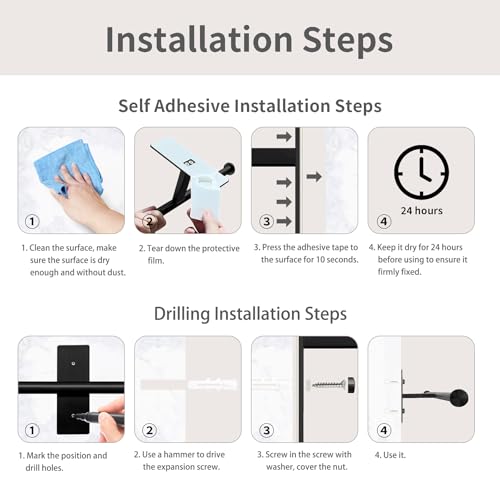 Double Roll Toilet Paper Holder, OBODING, Black Stainless Steel Toilet Paper Holder, Adhesive or Drilling Toilet Roll Holder Wall Mount for Bathroom (Black) - color: Black