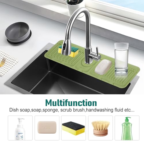 Kitchen Faucet Sink Splash Guard, Silicone Water Catcher Mat –17.52" x 5.51" Sink Draining Pad Behind Faucet, Rubber Drying Mat for Kitchen & Bathroom Countertop Protect (Green)