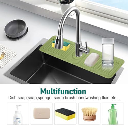 Kitchen Faucet Sink Splash Guard, Silicone Water Catcher Mat –17.52" x 5.51" Sink Draining Pad Behind Faucet, Rubber Drying Mat for Kitchen & Bathroom Countertop Protect (Green)