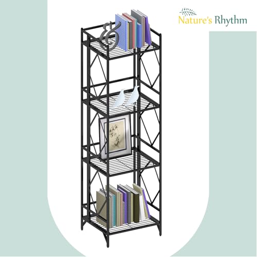 Nature's Rhythm 4-Tier Metal Storage Rack, Basement Storage Room Closet Shelving Utility Shelf Adjustable Garage Shelving Metal Shelving Unit (12.84 x 11.27 x 44.80inch, Black) - size: 4-Tier