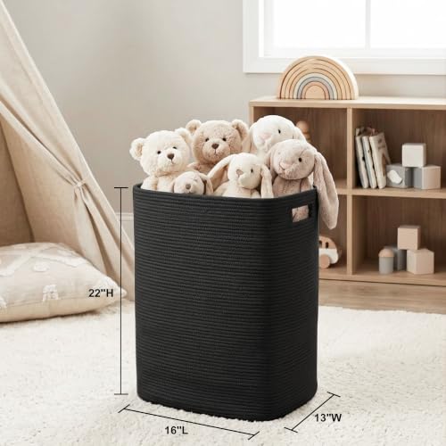 Large Laundry Hamper 16"x13"x22" - Tall Woven Laundry Basket, Cotton Rope Dirty Clothes Hamper, Baby Kids Nursery Wicker Laundry Basket, Bedroom Aesthetic, Soft Laundry Bin, Black Hamper, 75L - color: Black