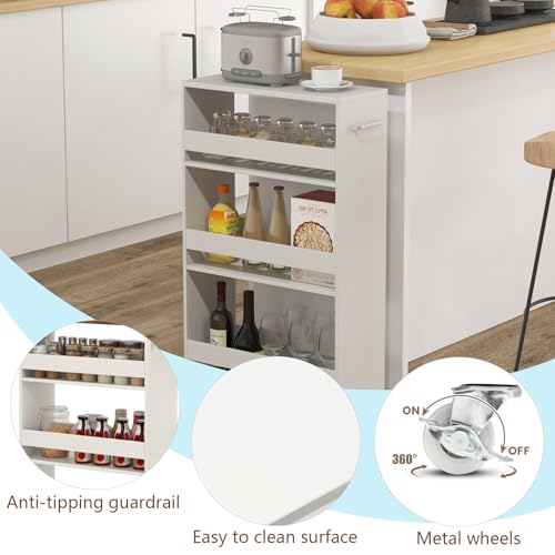 POWERSTONE 4-Tier Slim Storage Cart, Narrow Kitchen Rolling Cart w/Handle & Open Shelves, Skinny Slide Out Utility Organizer Trolley for Kitchen Bathroom Laundry Small Spaces White - color: White