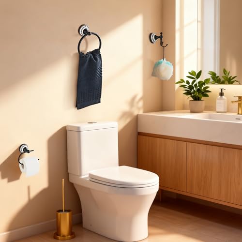 Black Towel Ring Clothes Hook Tissue Holder Three Piece Set, Bathroom Kitchen Antique Three Piece Set, Wall Mounted Bathroom and Kitchen Supplies YIGUANXIN - color: Black, size: Three-Piece Set