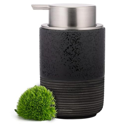 EMPO Ceramic Embossed Press Foam Hand Soap Dispenser - 300ml Large Capacity Facial Cleansing Bottle and Liquid Soap Dispenser for Kitchen Bathroom with Mousse Lotion Pump (Black) - color: Black