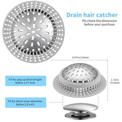 Aluvor Bathtub Drain Hair Catcher Shower Drain Cover Sink Drain Protector | Bathroom Sink & Bathtub Drain Strainer for Pop-Up & Regular Drains, grey - size: Large-Grey