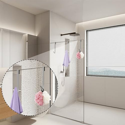 Linone 12 in Shower Door Hooks, 3 Pack | Towel Hooks for Bathrooms, Heavy Duty, Drilling-Free Extended Over Door, For Frameless Glass Shower Door - size: 12 IN-Silver