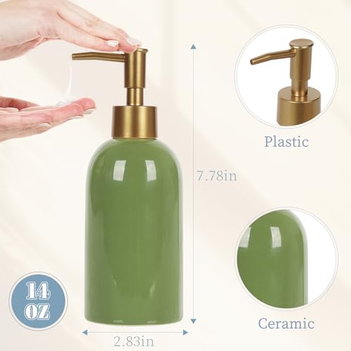 Natheeph Soap Dispenser for Bathroom/Kitchen Fill Hand Soap/Dish Soap,14OZ | Soap Pump Dispenser Bottle, Ceramic Soap Dispenser Refillable Shampoo/Lotion/Liquid/Detergent for Bathroom/Kitchen, Green - color: Green