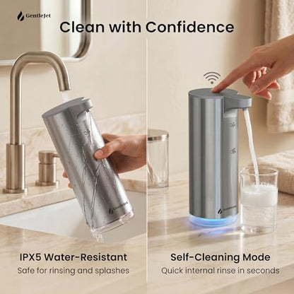 GentleJet EasyFoam Automatic Foaming Soap Dispenser, Touchless USB-C Rechargeable Sensor Pump, 304 Stainless Steel, Adjustable Foam, IPX5 Water-Resistant for Bathroom & Kitchen, 10 fl oz / 300 mL - color: Silver