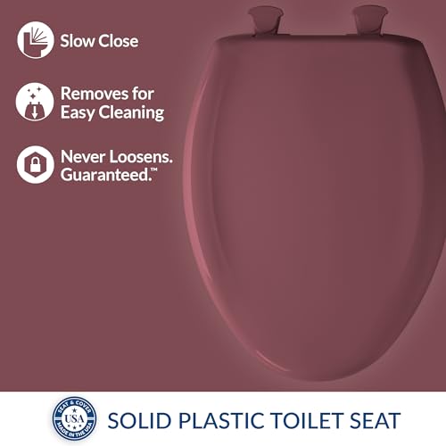 Bemis Classic Colors Slow Close Toilet Seat, Easy Clean Hinges and Durable Plastic Seat, Made in USA, Elongated, Raspberry - color: Raspberry, size: Elongated