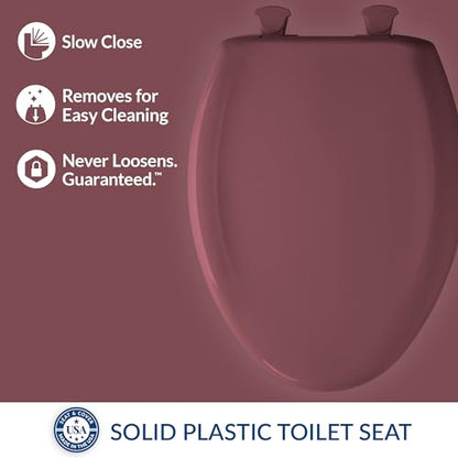 Bemis Classic Colors Slow Close Toilet Seat, Easy Clean Hinges and Durable Plastic Seat, Made in USA, Elongated, Raspberry - color: Raspberry, size: Elongated
