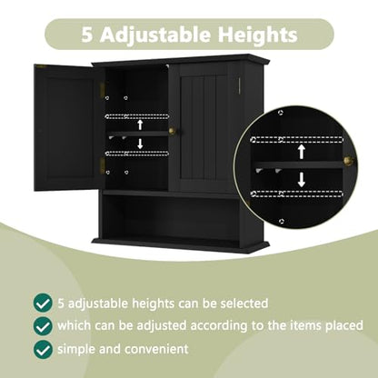 Smuxee Black Wall Cabinet, Small, 2-Door Medicine Cabinet with Adjustable Shelves, Over Toilet, For Kitchen and Laundry Rooms - color: Black Small