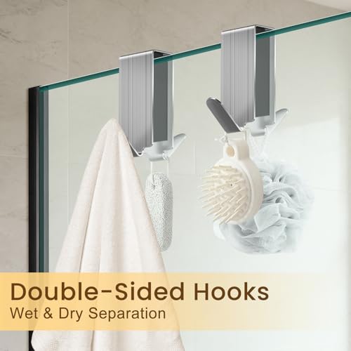 Shower Door Hooks for Towels, 2 Packs | Heavy Duty Drilling-Free Double Sided Towel Hooks for Bathroom Frameless Glass Door, Over the Door Towel Hooks - size: 2 PCS