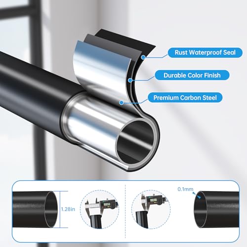 Tension Curtain Rods, Adjustable, Rust-Proof, No Drilling Shower Curtain Rod for Window, Living Room, Bathroom, Outdoor, Patio, Renter Friendly Adjustable Heavy Duty Curtain Rods (Black, 41-88'') - color: Black, 41-88''