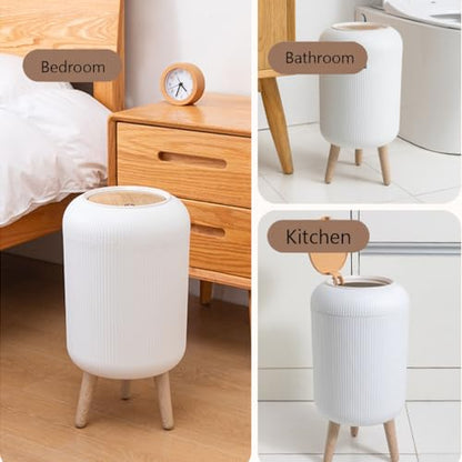 URALFA Bathroom Trash Can with Lid, 3 Gallon / 11L Garbage Can with Pop-Up Lid, Small Dog Proof Trash Cans, Plastic Waste Basket with Removable Legs for Bathroom, Bedroom, Kitchen, Office, White - color: White, style: Press Open