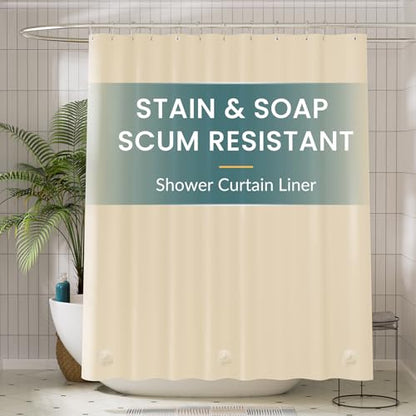 Titanker Plastic Shower Curtain Liner, 72x72 Beige Shower Liner Lightweight PEVA Shower Curtains for Bathroom, Waterproof Shower Liner with Magnets and Rustproof Grommets - color: Beige, size: 72"W x 72"L (Pack of 1)