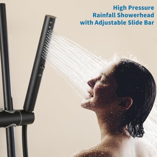 Shower Slide Bar with Handheld Sprayer 2 Modes Handle Shower 59" SUS304 Stainless Steel Hose, Shower Height and Angle Adjustable Wall Mounted Bathroom Shower System Remodel Hardware Matte Black - color: Matte Black-Round