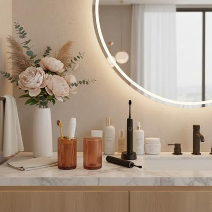 Glass Toothbrush Holder, Clear Bathroom Toothbrush Holder Set, 12oz Bathroom Tumbler Cup, Bathroom Storage Cup Organizer for Tooth Brush, Toothpaste and Makeup Brush - color: Brown Gold
