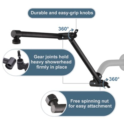 BRIGHT SHOWERS Brass Shower Arm Extender for Rain and Handheld Shower Head, 14 Inch Universal Shower Head Extension Arm, Adjustable Height & Angle, Oil-Rubbed Bronze - color: Oil Rubbed Bronze, style: 14 Inch