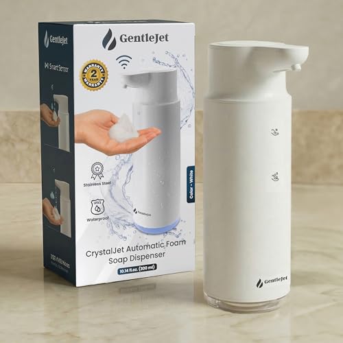 GentleJet CrystalJet Automatic Foam Soap Dispenser Stainless Steel, Touchless Sensor, USB-C Rechargeable, Waterproof, Modern Bathroom & Kitchen Sink, 300 ml - color: White