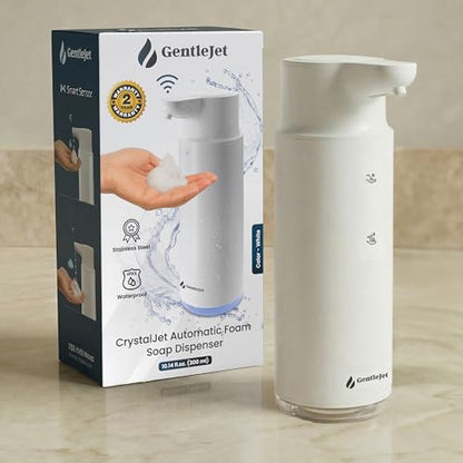 GentleJet CrystalJet Automatic Foam Soap Dispenser Stainless Steel, Touchless Sensor, USB-C Rechargeable, Waterproof, Modern Bathroom & Kitchen Sink, 300 ml - color: White