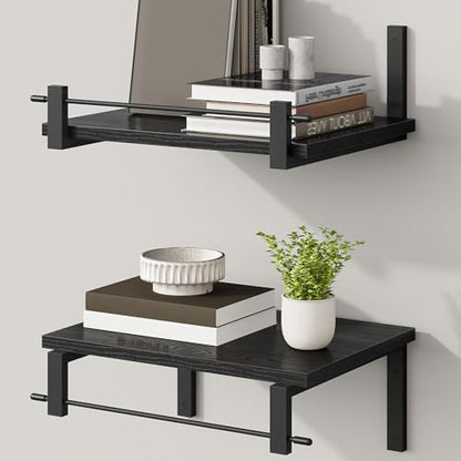 Deep Floating Shelves for Wall, 12 inch Wall Mounted Shelves Set of 2, Wide Floating Shelves for Living Room, Bedroom, Study, Bathroom, Black TBJ02P2BB - color: Black
