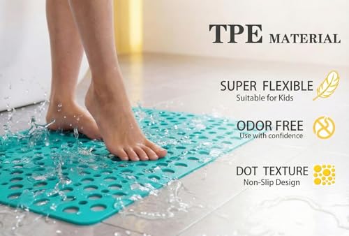 Nonslip Bathtub Mat Extra Soft TPE Bath Mat for Kids, Machine Washable Bathroom Shower Mat, Smooth/Non-Textured Tubs Only, 30L x 17W Inch (Dark Green) - color: Dark Green, size: 30" x 17" (Rectangular)