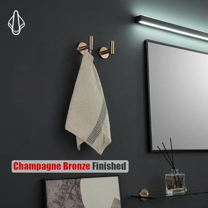 JQK Bathroom Towel Hook Champagne Bronze, Coat Robe Clothes Hook for Bathroom Wall Mounted (Pack of 2), SUS 304 Stainless Steel 0.8mm, TH100-CB-P2 - color: Champagne Bronze, size: 2 Pack