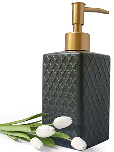 Gold Soap Dispenser for Bathroom,Retro Black Square Lotion Dispenser, Refillable Countertop Ceramic Hand Soap Dispenser,Dish Soap Dispenser for Kitchen 350ml - color: Relief Black Square Bottle