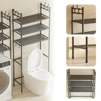 3-Tier Over-The-Toilet Storage Shelf - Sturdy Stainless Steel Bathroom Organizer for Toiletries, Towels & Essentials - Space-Saving Design - color: Black