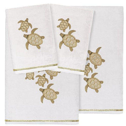 Jewel 4-Piece Premium Towel Set, Embroidered Turtles, Plush Turkish Cotton, Durable & Quick Dry, Elegant Beach Style, 2 Bath 2 Hand Towels, Silver - color: Silver, size: 2 Pcs Bath 2 Pcs Hand Towel