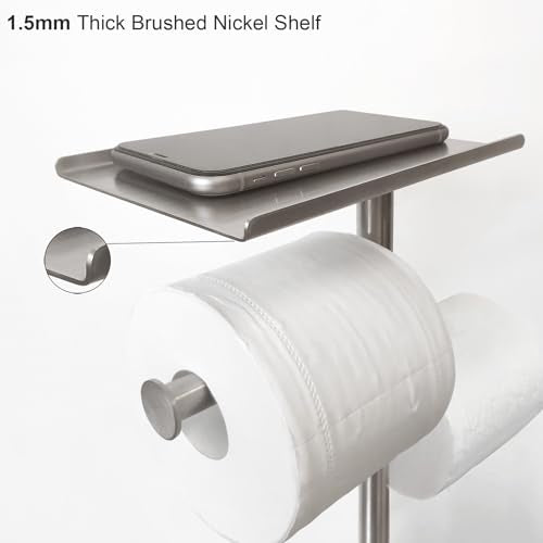 GZILA Toilet Paper Holder Stand with Shelf, Marble Base Heavy Free Standing Toilet Paper Double Roll Holders SUS304 Stainless Steel Brushed Nickel, Storages 4 Reserve Rolls Dispenser - color: Brushed Nickel - 2 Dispensers