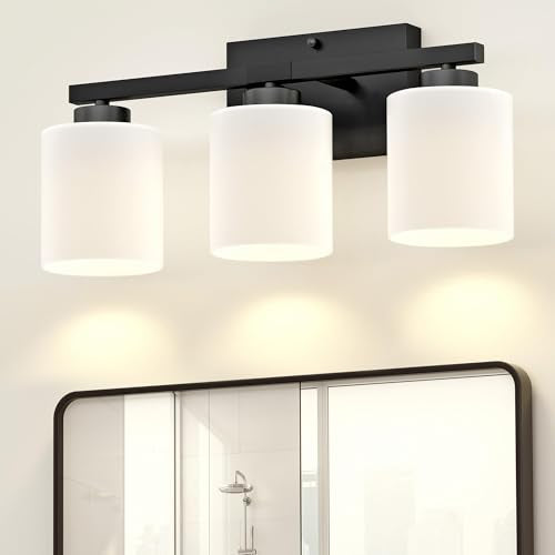 Honesorn Bathroom Light Fixtures Black, 3-Light Vanity Lights Over Mirror | Modern Bathroom Vanity Light, Frosted Shades, Bathroom Lights Over Mirror, E26 Socket (Bulbs Not Included) - color: Matte Black, size: 3-Light