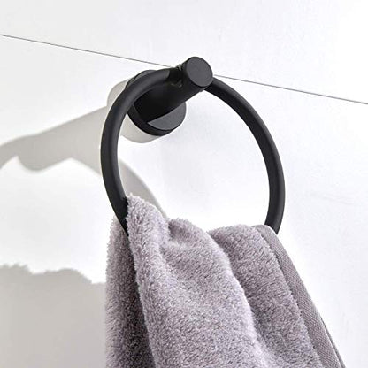BGL 304 Stainless Steel Towel Ring Hanging Round Simple Black Towel Circular Holder - color: Matte Black