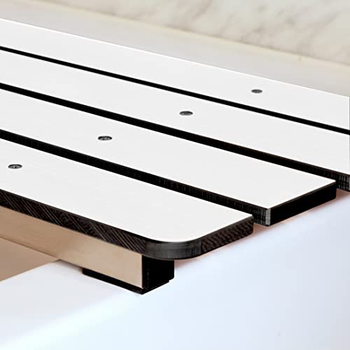 Hermosa 32" x 13.5" Back Wall-Mount Folding Phenolic White Tub Seat with 3" Slats - color: Phenolic White