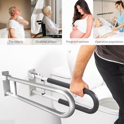 28 Inch Toilet Grab Bar Flip Up Aluminum Handicap Rails Grab Bars Load Capacity of 100 kg 220 lbs Toilet Rail Bathroom U Shaped and Wall Mount Safety for Pregnant Injured Patients 28 in Silver - color: Silver, size: 28 in