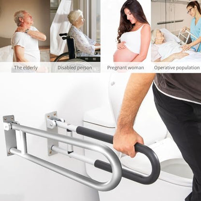 28 Inch Toilet Grab Bar Flip Up Aluminum Handicap Rails Grab Bars Load Capacity of 100 kg 220 lbs Toilet Rail Bathroom U Shaped and Wall Mount Safety for Pregnant Injured Patients 28 in Silver - color: Silver, size: 28 in
