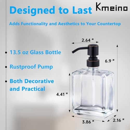 Square Clear Glass Dish Soap Dispenser Set 2 Pack, Oil Rubbed Bronze Refillable Hand Soap Dispenser with Rust Proof Stainless Steel Pump 2 x 13.5 oz Lotion Dispenser for Bathroom Vanity Kitchen - color: Oil Rubbed Bronze, size: 2X13.5oz-Square