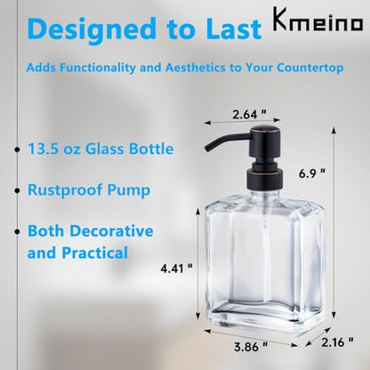 Square Clear Glass Dish Soap Dispenser Oil Rubbed Bronze Pump, Antique Refillable 13.5 oz Hand Soap Lotion Dispenser with Rust Proof Stainless Steel Pump for Bathroom Kitchen - color: Oil Rubbed Bronze, size: 13.5oz-Square