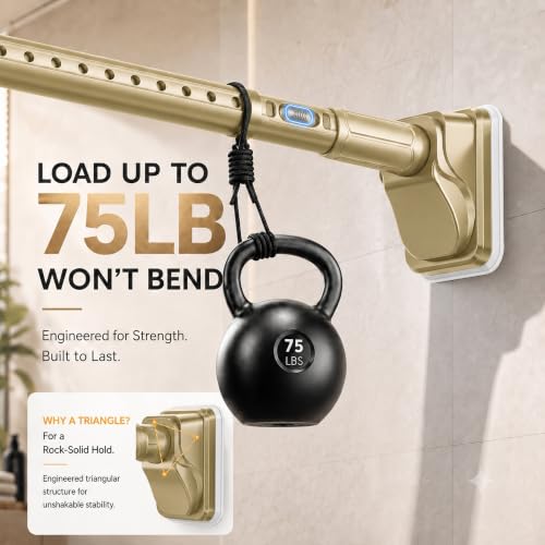 JILRON Tension Shower Curtain Rod 41-200in(3.41-16.6ft)×2,No Drill Silver Color Spring Rod,Versatile-1.26" dia,One-Click Stretch Design, Upgraded Anti-Slip Pads - color: Gold, size: 41-200 inch-2Pack
