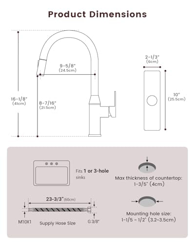 DAYONE Black Square Kitchen Faucet – Modern Pull-Down Sprayer with 2-Mode Kitchen Sink Faucet, 360° Swivel Fits Bar/RV Sinks, SUS 304 Stainless Steel with Square Deck Plate - color: Matte Black
