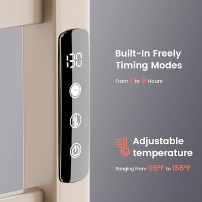 Towel Warmer,Stainless Steel Towel Warmer Rack for Bathroom -10 Bars Wall Mounted Towel Heater with Intelligent Touch Screen Timer, Hard Wired/Plug-in, Earth Tone