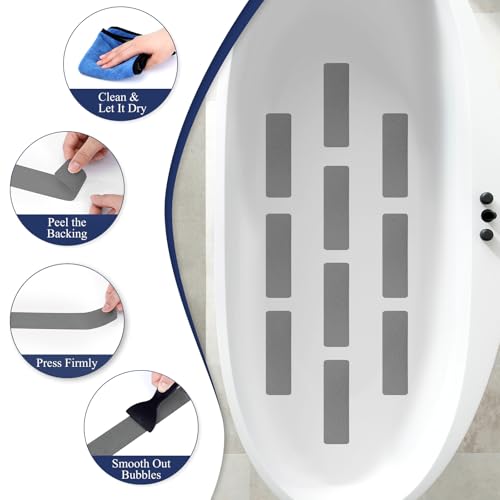 56 PCS Shower Floor Non Slip Stickers with Strong Adhesive, Invisible & Durable Anti Slip Shower Stickers with Scraper for Bath Tub, Pools and Stairs，Gray