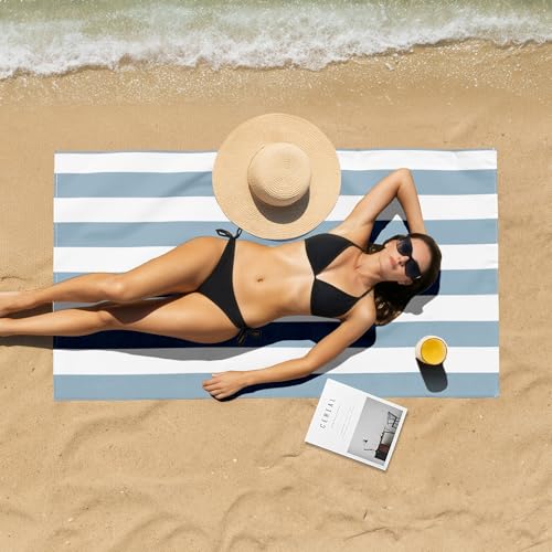 4 Pack Beach Towels Stripe Microfiber Beach Towel Sand Free Quick Dry Swim Pool Towels for Adult, 30'' x 60'' Lightweight Travel Bath Towel, Camping | Ultra-Portable, Multi-Functional, Blue - color: Blue 4pack