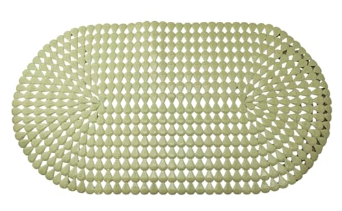 Luxury Oval Bath & Shower Mat 27" x 15" – Non-Slip PVC Bath Mat with Secure Suction Cups, Pear Diamond Design, Modern Bathroom Safety – Dependable Industries (Beige) - color: Beige