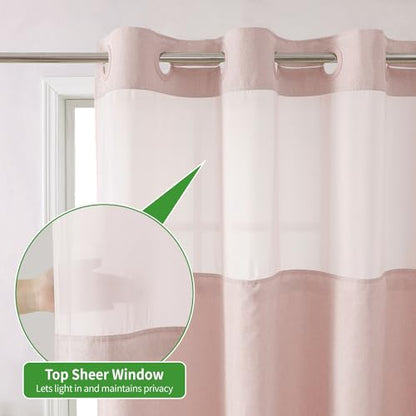 eachope No Hooks Needed Linen Textured Shower Curtain with Snap-in Fabric Liner Set,Blush Hotel Luxury Decor Shower Curtains for Bathroom with Mesh Top Window,Waterproof & Washable,71Wx74H | 230GSM Thick Fabric,Hotel Luxury Decor,Mesh Top Window,Magnetic