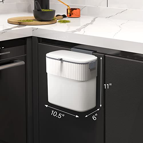 ELPHECO Hanging Trash Can with Lid, 2.5 Gallon, Kitchen Compost Bin | Wall-Mounted Garbage Can, Small Plastic Trash Bin, Under-Sink Wastebasket for Cupboard, Countertop and Cabinet Door - size: 2.5 Gallon